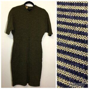 Vintage 60s Wool Striped Day Dress Wiggle Space Age Hourglass Sheath Volup (T9)
